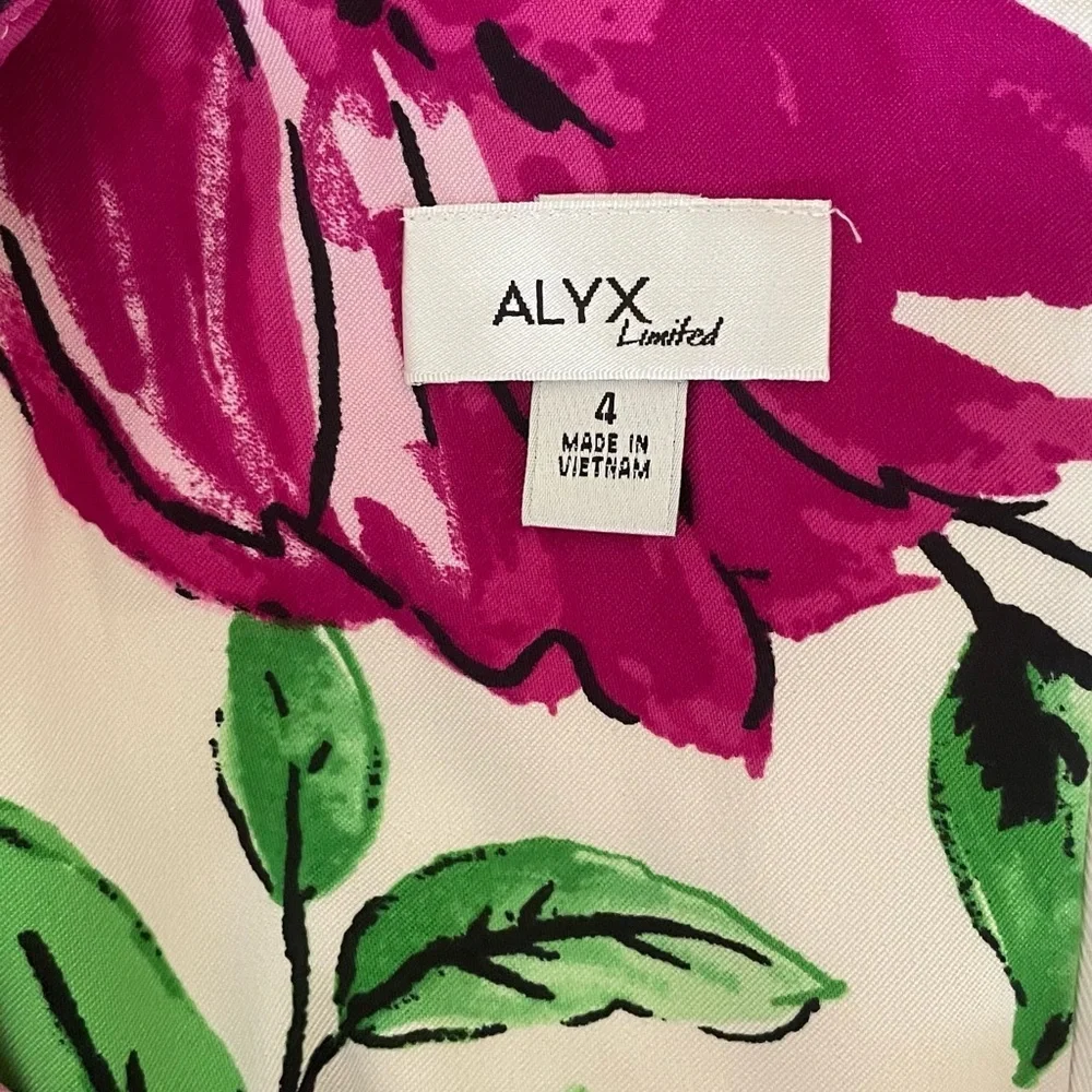Alyx Dress Womens Fit Flare Stretch Belted Pleated Pink Floral Dress Size 4